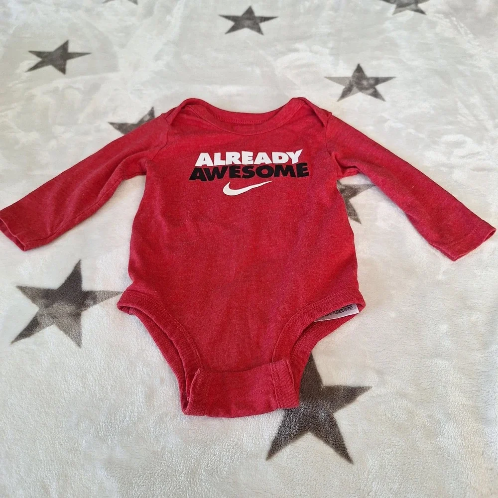 Nike Boys Red Already Awesome Long‎ Sleeve Bodysuit 9 Months Just Do It